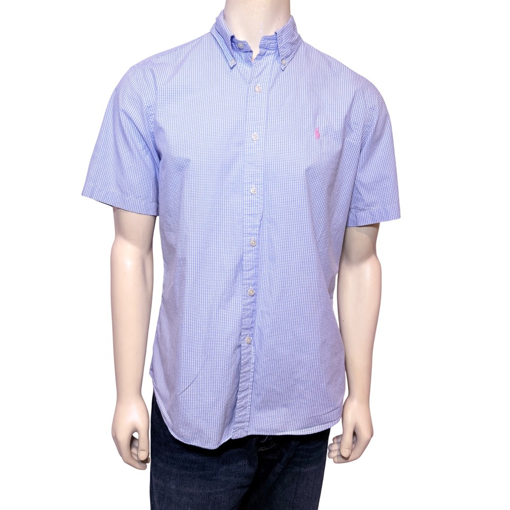 Ralph Lauren‎ Mens Blue Red Micro Check Long Sleeve Button Down Shirt Size Large